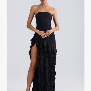 Oh Polly Black Strapless Ruffle Dress